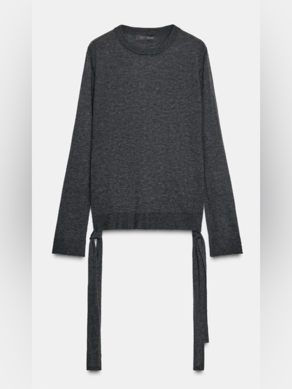 Zara Charcoal Gray Tie-Hem Crewneck Sweater